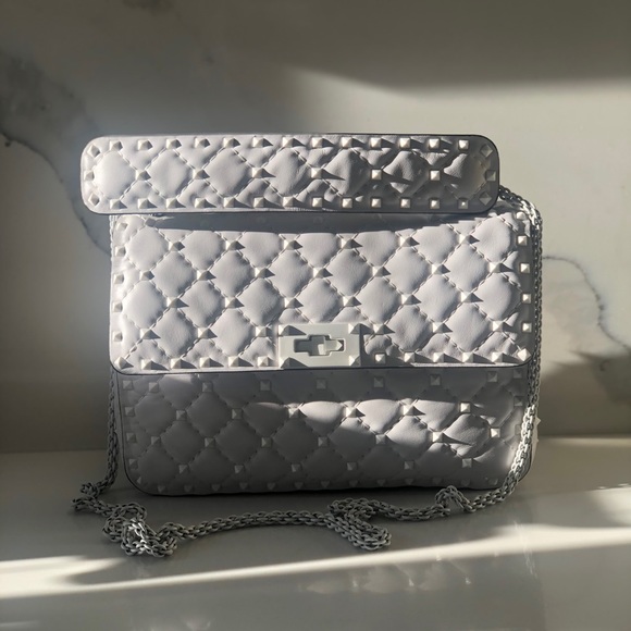 Valentino Rockstud Spike Medium White Bag - Picture 2 of 7